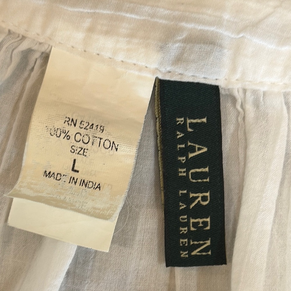 Ralph Lauren White Cotton Peasant Tunic Blouse Cover Up Size Large - Picture 2 of 12